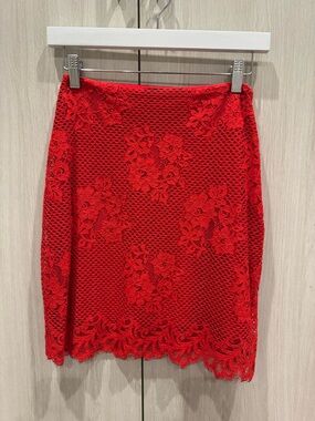For Love And Lemons Red Lace Floral Pencil Skirt Sz M